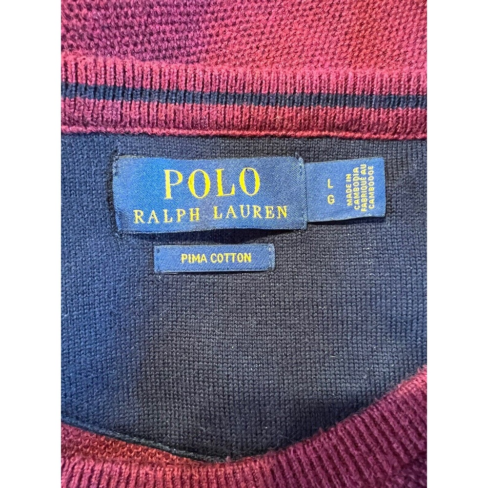 Polo Ralph Lauren Large Mens. Burgundy Red Knit Crew Neck Long Sleeve Sweater - Picture 7 of 7